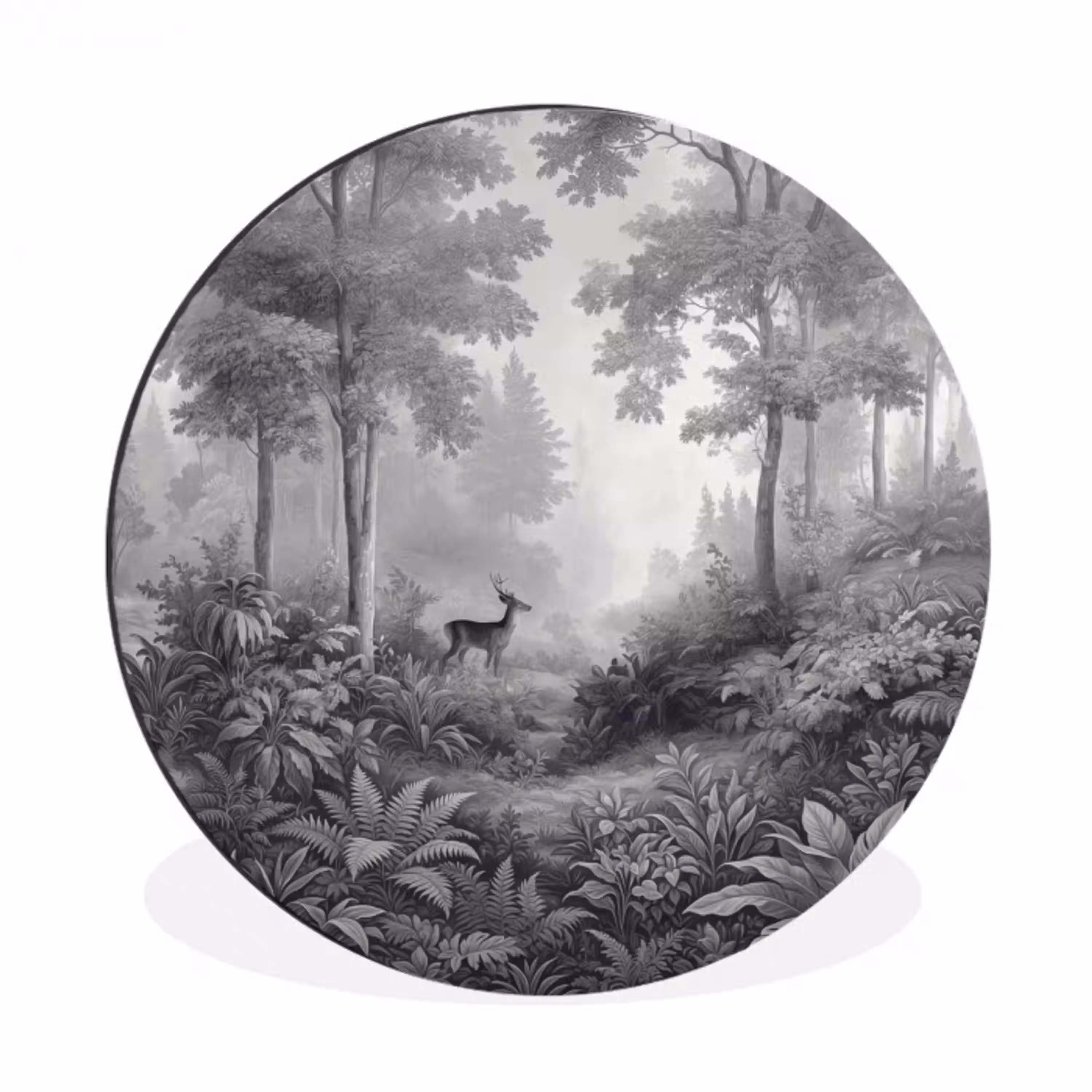 Bos - Hert - Zwart - Wit Wandcirkel aluminium klein -3d
