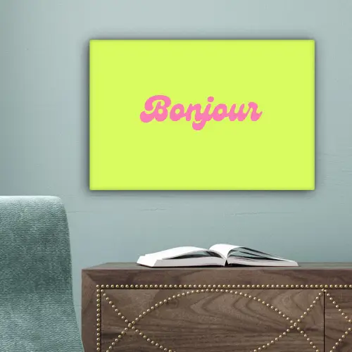 Groen - Roze bonjour - Retro canvas 2cm klein -sfeer4