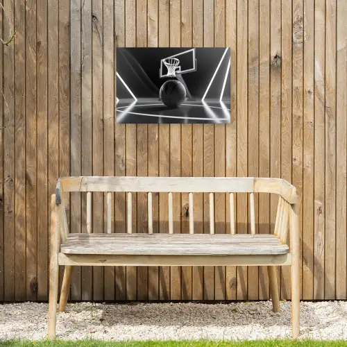 Basketbal - Basketbalveld - Lichtlijnen Tuinposter op houten frame 2 cm dik klein -sfeer4