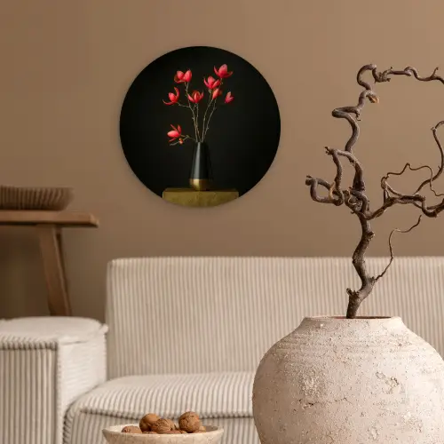 Rode - Bloemen - Vaas Wandcirkel kunststof plaat 5mm dik klein -sfeer1