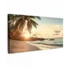 Strand - Palmbomen - Oceaan - Zonsondergang Tuinposter op houten frame 2 cm dik xxl -3d