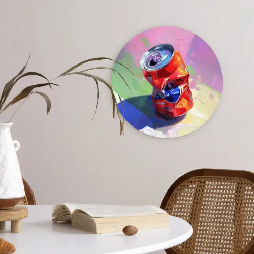 Frisdrank - Blik - Paars Wandcirkel plexiglas klein -sfeer4