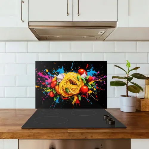 Spaghetti - Graffiti - Verf - Kleurrijk - Eten - Modern keuken achterwand spatscherm klein -sfeer2