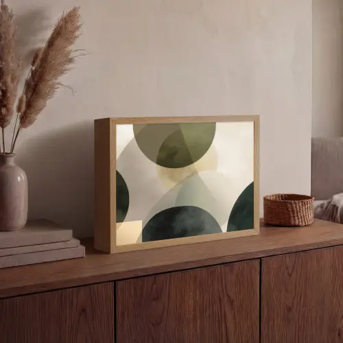 Vlakken - Abstract - Beige - Cirkels Light Box met batterij (Wandlamp) middel -sfeer2