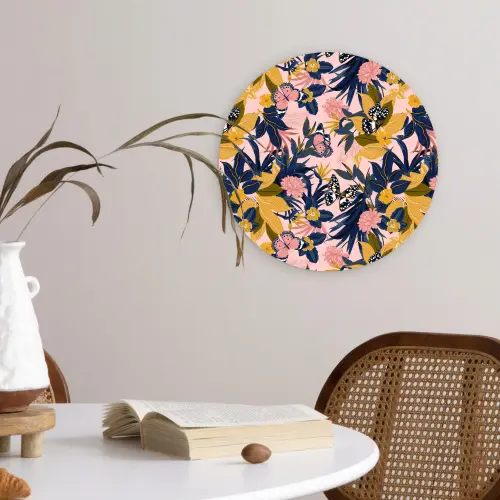 Zomer - Vlinder - Roze - Geel Wandcirkel plexiglas klein 852 -sfeer4