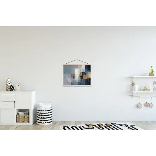 Rechthoeken - Abstract - Blauw textielposter latten blank klein -kinderkamer