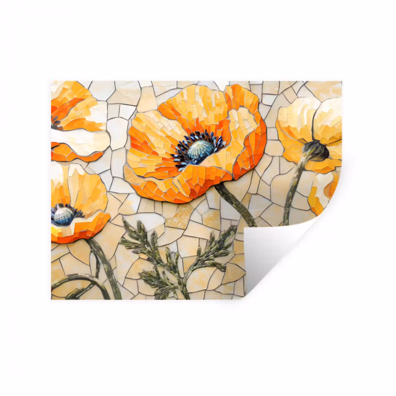 Wandtattoo – Mohnblumen - Orange - Mosaik - Blätter