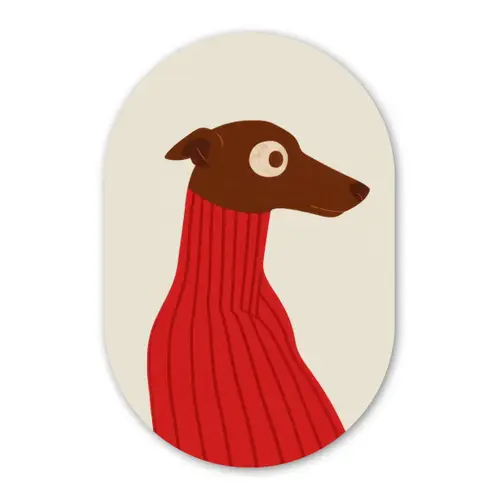 Silhouet - Hond - Trui - Rood Wandcirkel Ovaal Forex klein -3d