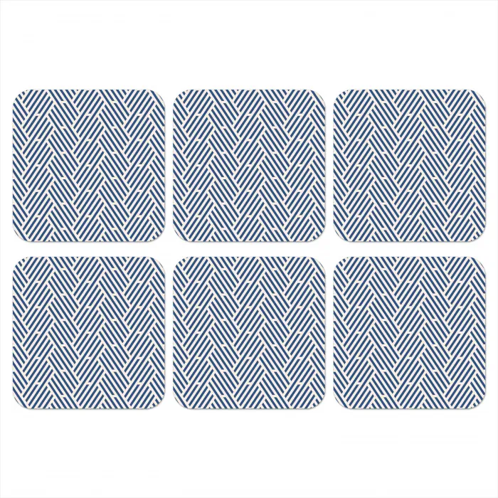 Crème - Blauw - Strepen - Patroon onderzetter kurk middel 366 -3d