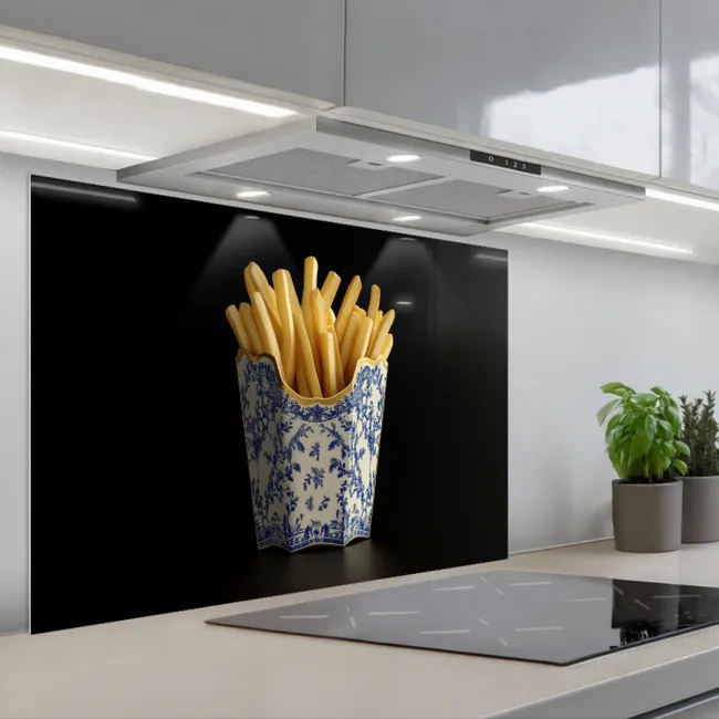 Spatscherm keuken - Friet - Porselein - Delfts blauw - Eten