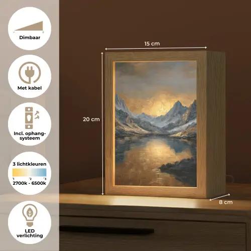 Berglandschap met Gouden Zonsondergang Light Box met kabel (Tafellamp) klein -USP_NL