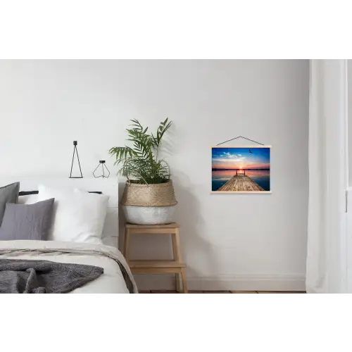 Steiger - Water - Zonsondergang - Roze - Horizon textielposter latten blank klein -woonkamer