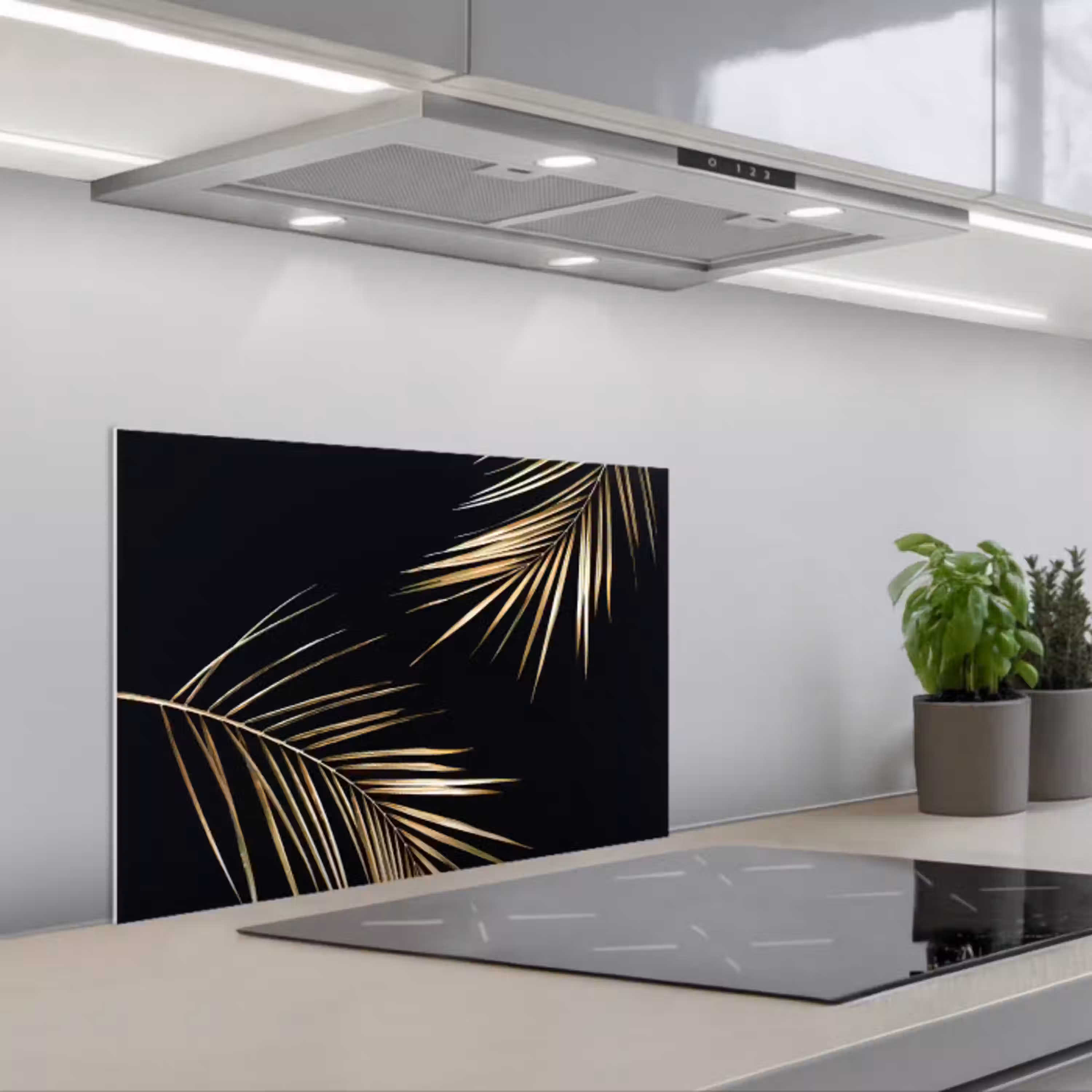 Bladeren - Planten - Goud - Zwart - Luxe keuken achterwand spatscherm klein -3d_schuin
