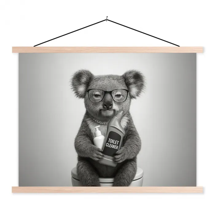 Koala - Bril - Toilet textielposter latten blank klein -3d