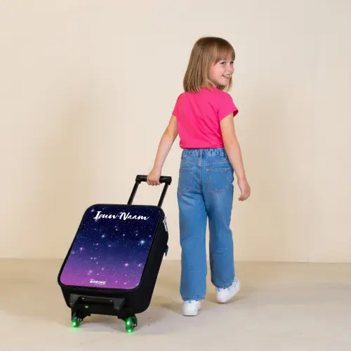 Sterren - Galaxy - Blauw - Roze Kinderkoffer - Zwart klein -sfeer1