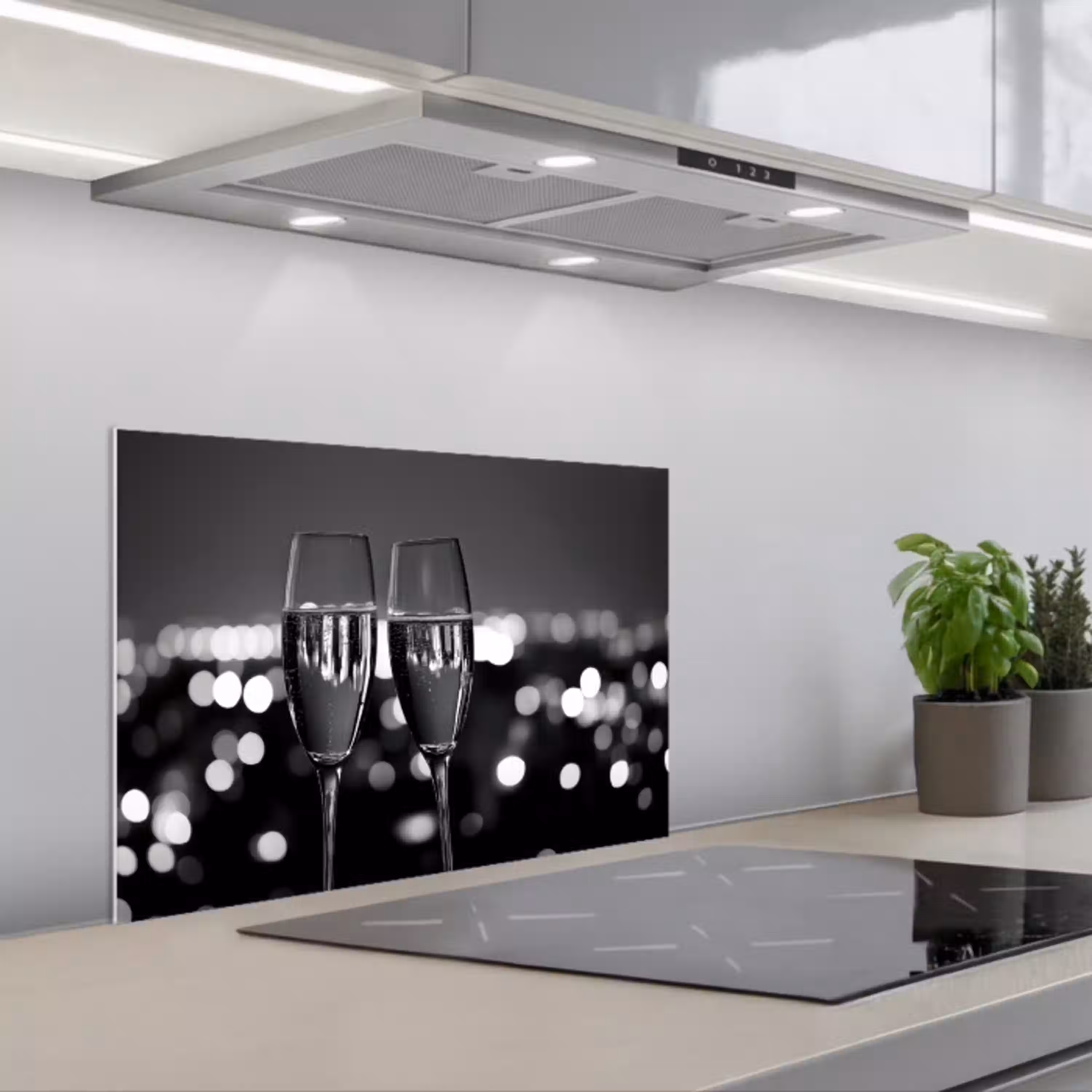 Bubbels - Proosten - Champagneglazen - Stadslichten keuken achterwand spatscherm klein -3d_schuin