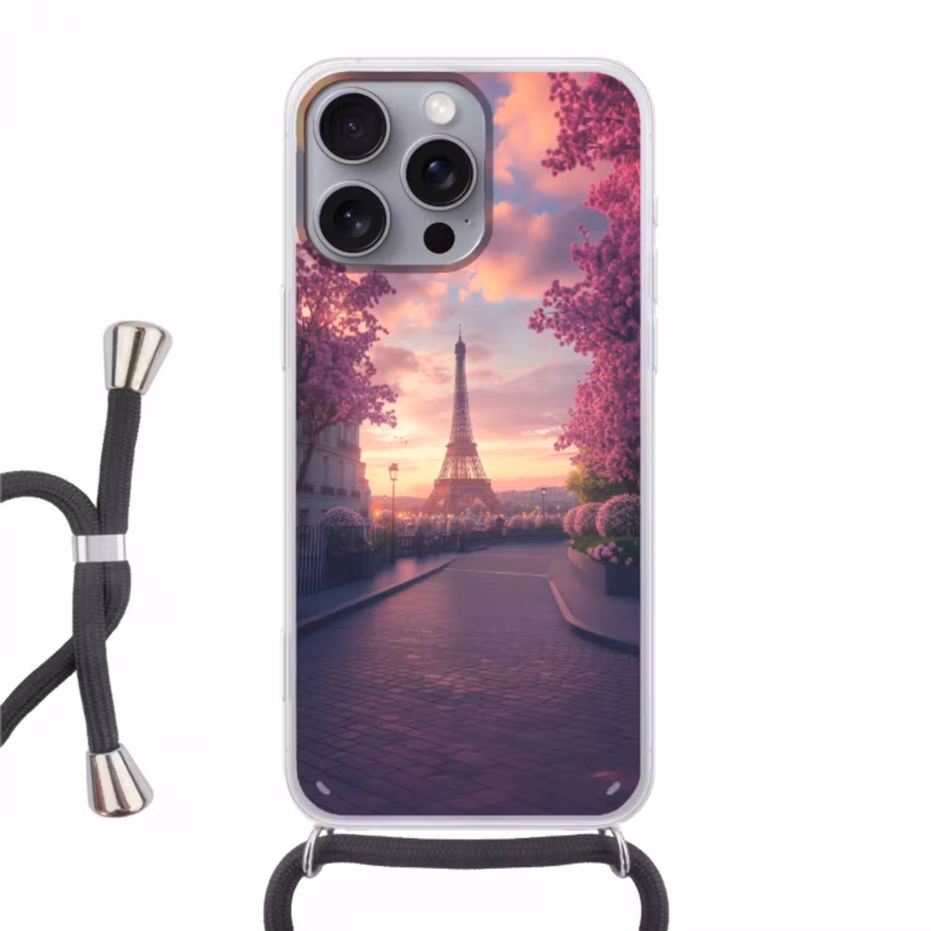 Eiffeltoren - Parijs - Roze Hoesje iPhone 16 Pro Max met koord klein -3d