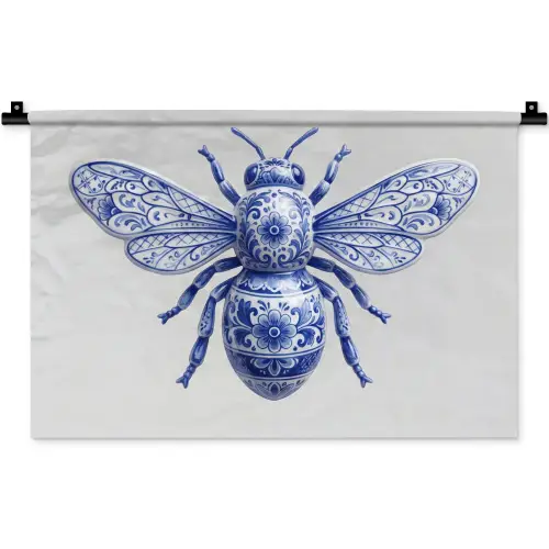 Bij - Modern - Delfts - Blauw Wandkleed katoen klein -zz3d