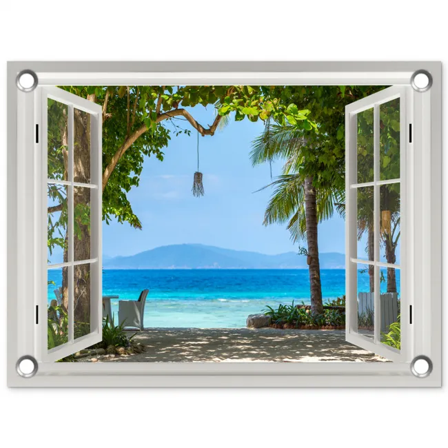 Uitzicht op Tropisch Strand tuinposter los doek klein -3d