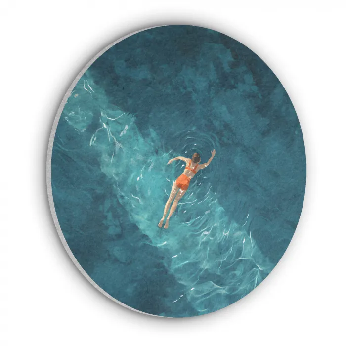 Vrouw - Water - Bikini - Oranje Akoestische PET Vilt - Rond klein -3d