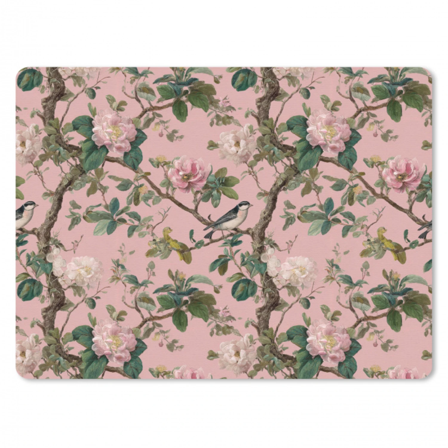 Pioenrozen - Botanisch - Vogel muismat rubber klein 262 -3d