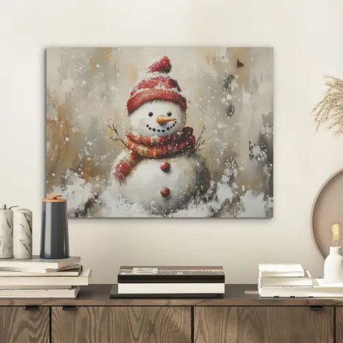 Sneeuwpop - Winter - Sneeuw - Beige PET vilt klein -sfeer1