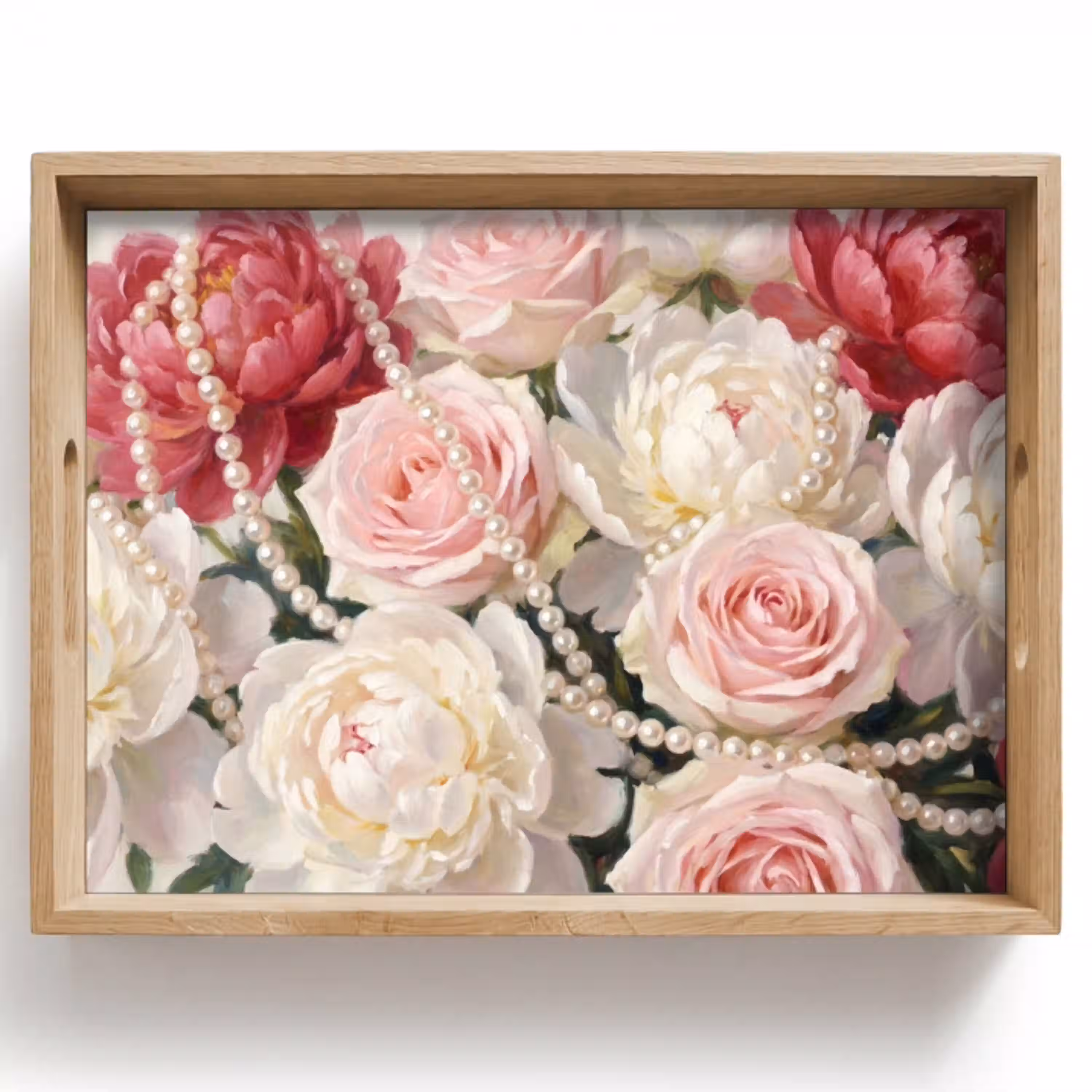 Bloemen - Parels - Romantiek - Klassiek - Roze Dienblad Rechthoek middel -z3d_shopping
