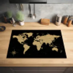 Wereldkaart - Beige - Zwart Inductie beschermer vinyl 3mm klein -sfeer5