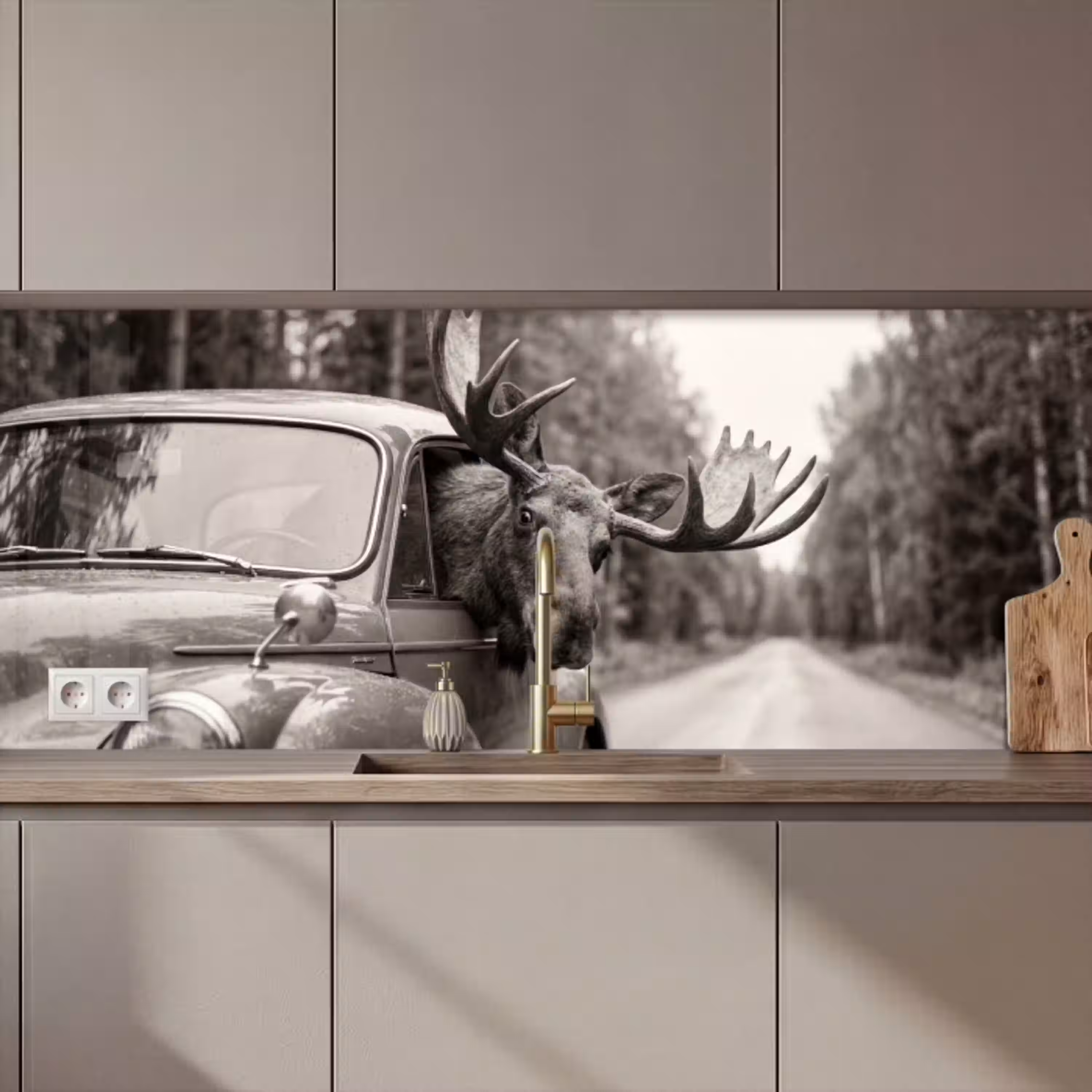 Eland - Auto - Gewei - Zwart - Wit keuken achterwand 2 middel zz_3dshopping
