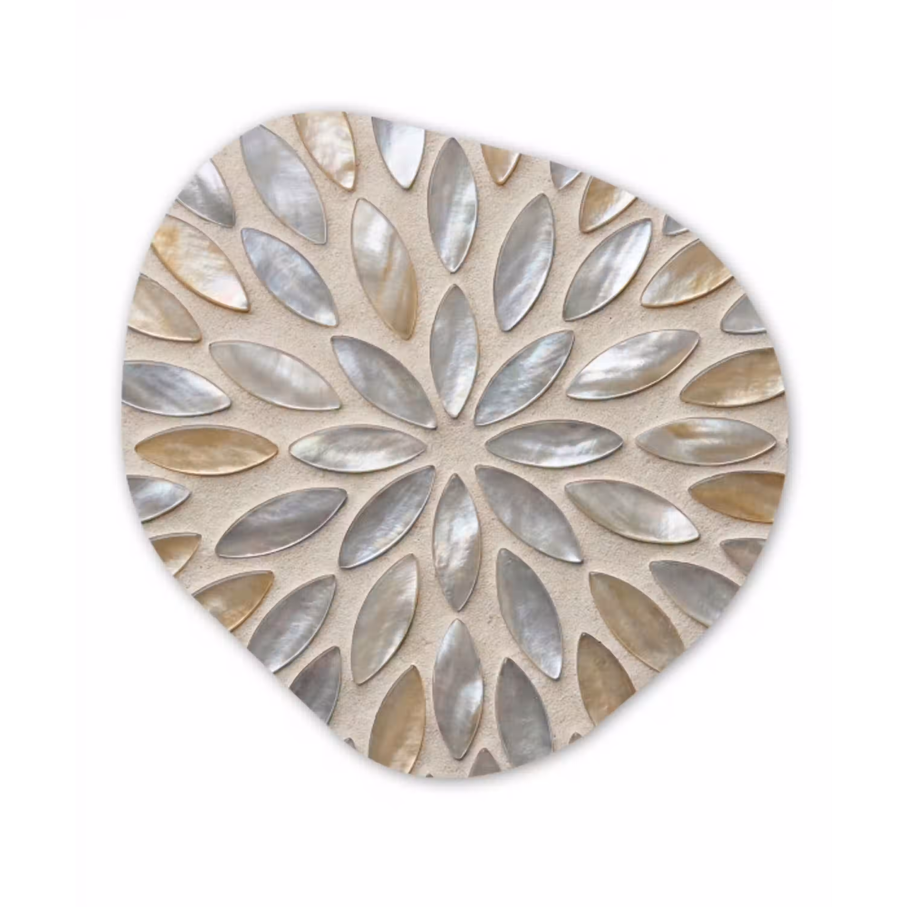 Patroon - Ovaal - Glanzend - Abstract - Beige Wandcirkel Organisch Aluminium middel -3d
