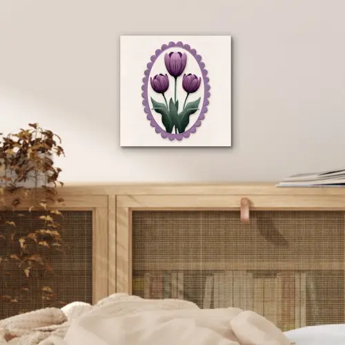 Tulpen - Paars - Lijst - Bladeren aluminium wit klein -sfeer3
