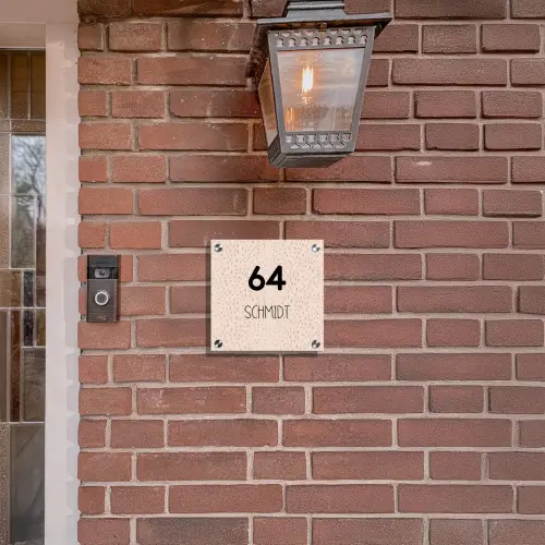 Lichtroze met stippen - Modern Naambord Vierkant klein -sfeer7-XS