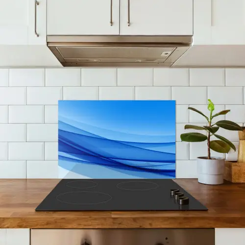 Golven - Helder - Blauw keuken achterwand spatscherm klein -sfeer2