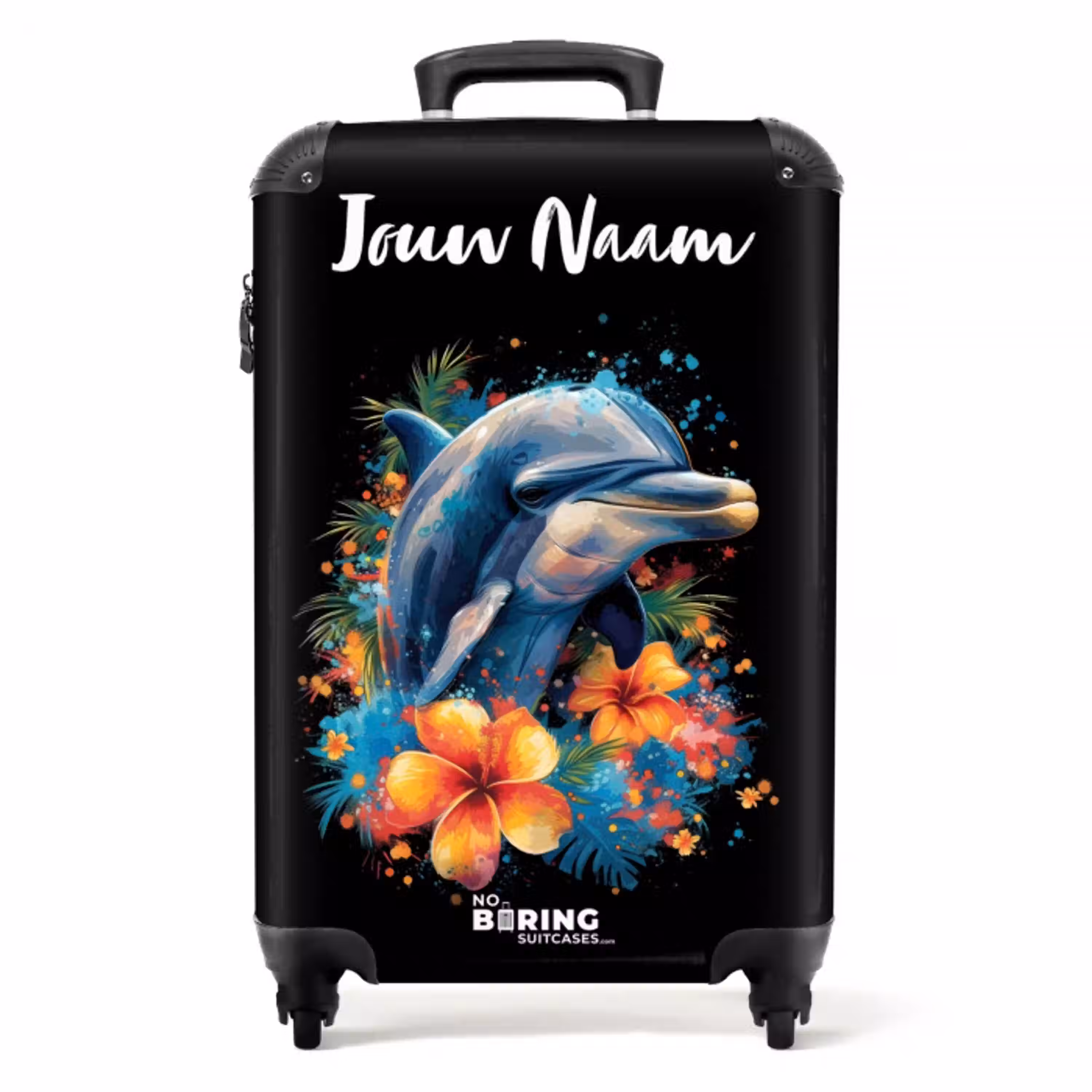 Dolfijn te Midden van Graffiti Bloemen NBS - Handbagage koffer - Kinderen Unisex middel -productfoto_recht