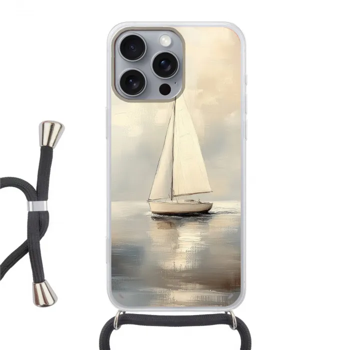 Zeilschip - Zee - Bewolkt Hoesje iPhone 16 Pro Max met koord klein -3d