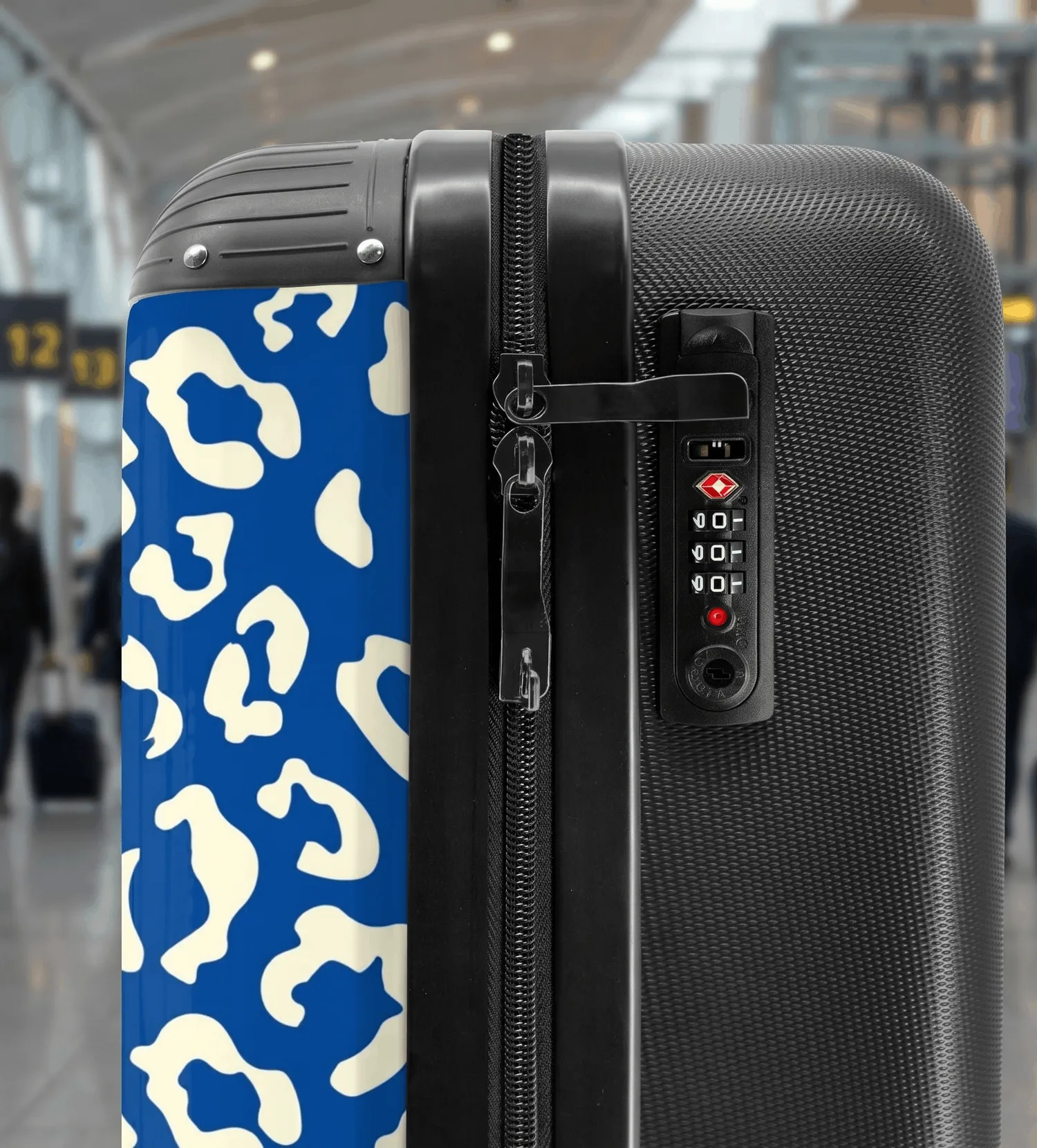 blue suitcase with lock