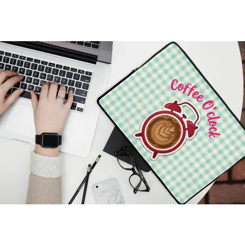 Koffie - Klok - Groen laptophoes neopreen klein -bureau