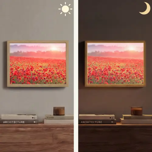 Bloemen - Klaprozen - Rood - Bloemenveld Light Box met batterij (Wandlamp) middel -sfeer3