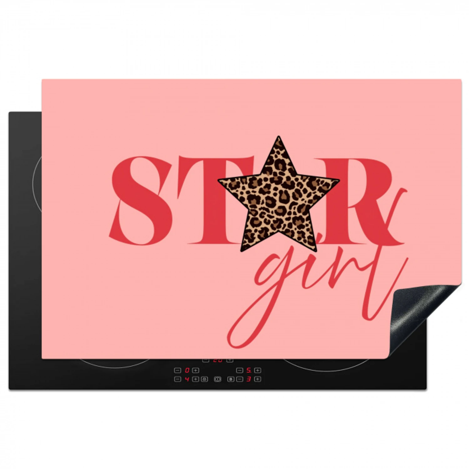 Star girl - Roze - Panter - Ster Inductie beschermer vinyl 3mm klein -3d