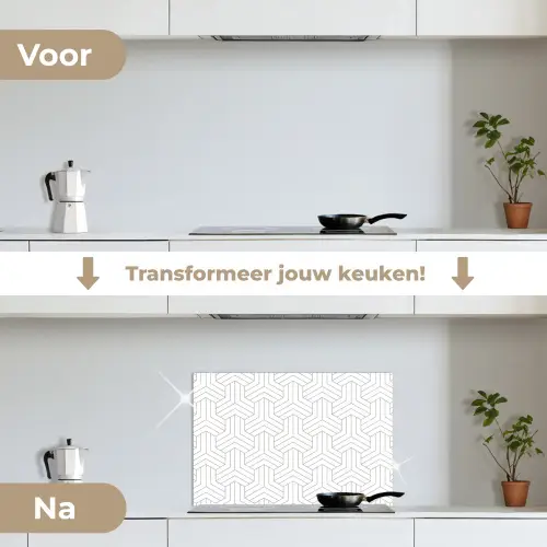 Patronen - Abstract - Zwart - Wit - Geometrie keuken achterwand spatscherm klein 900 -voor_na_NL