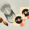Vinylplaat - Zwart - Verfspatten - Retro onderzetter kurk middel -sfeer4