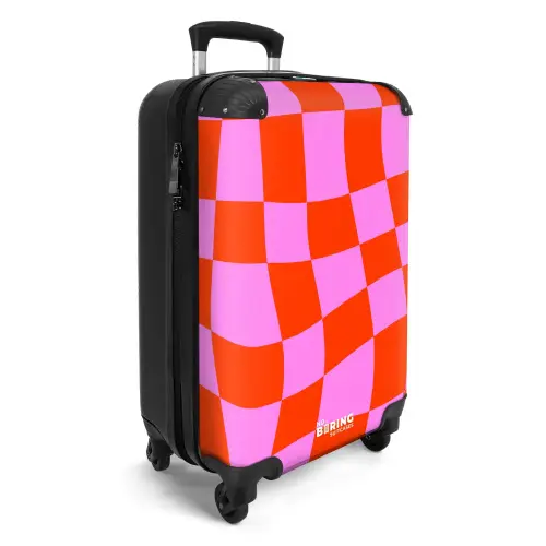 Golvend dambordpatroon in rood en roze NBS - Handbagage koffer - Kinderen Unisex middel -productfoto_3d