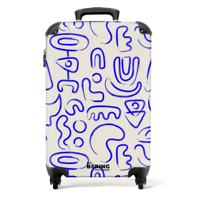 Blauwe abstracte vormen op beige NBS - Handbagage koffer - Volwassenen Unisex middel -productfoto_recht