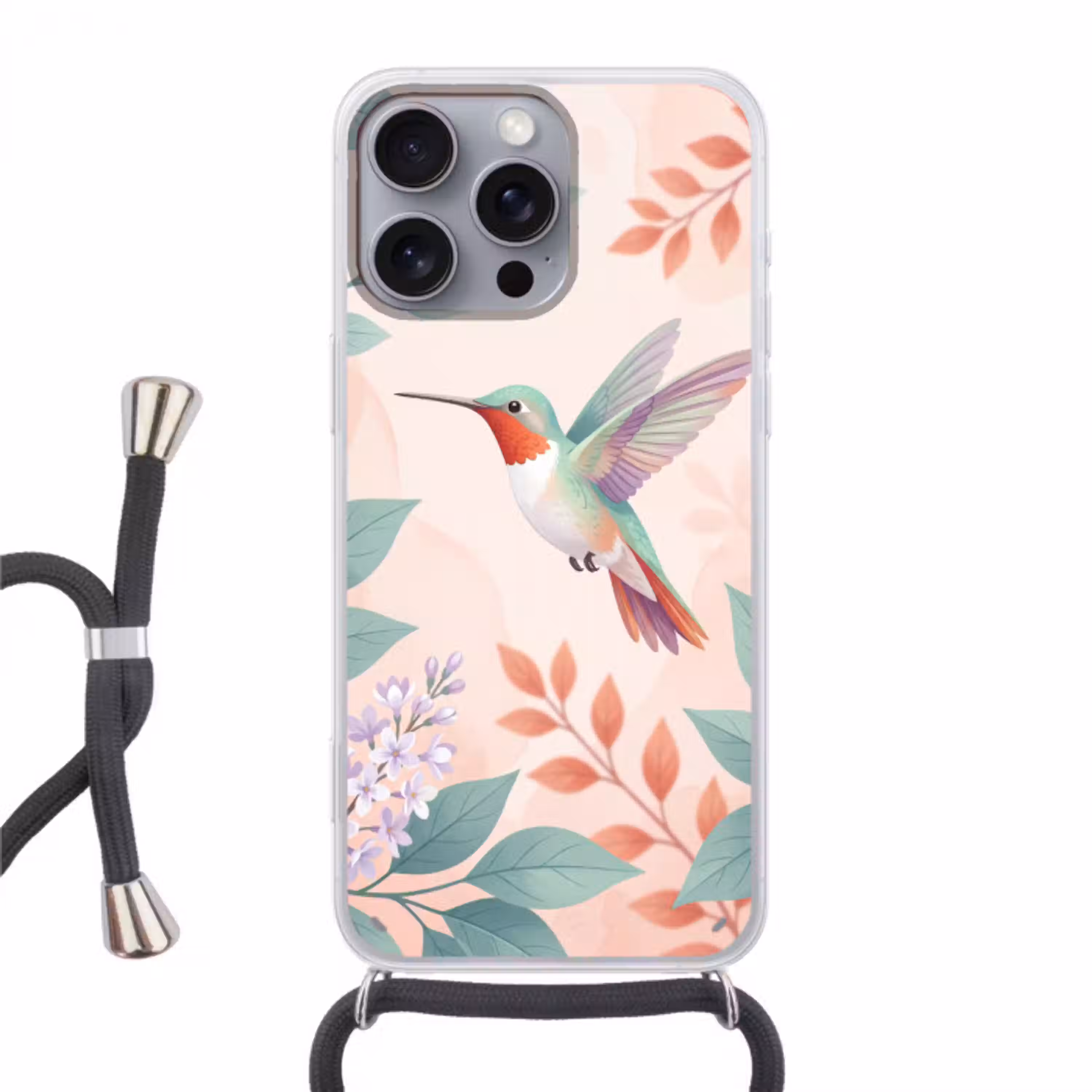 Kolibrie - Vliegen - Natuur - Illustratie - Kleurrijk Hoesje iPhone 16 Pro Max met koord klein -3d