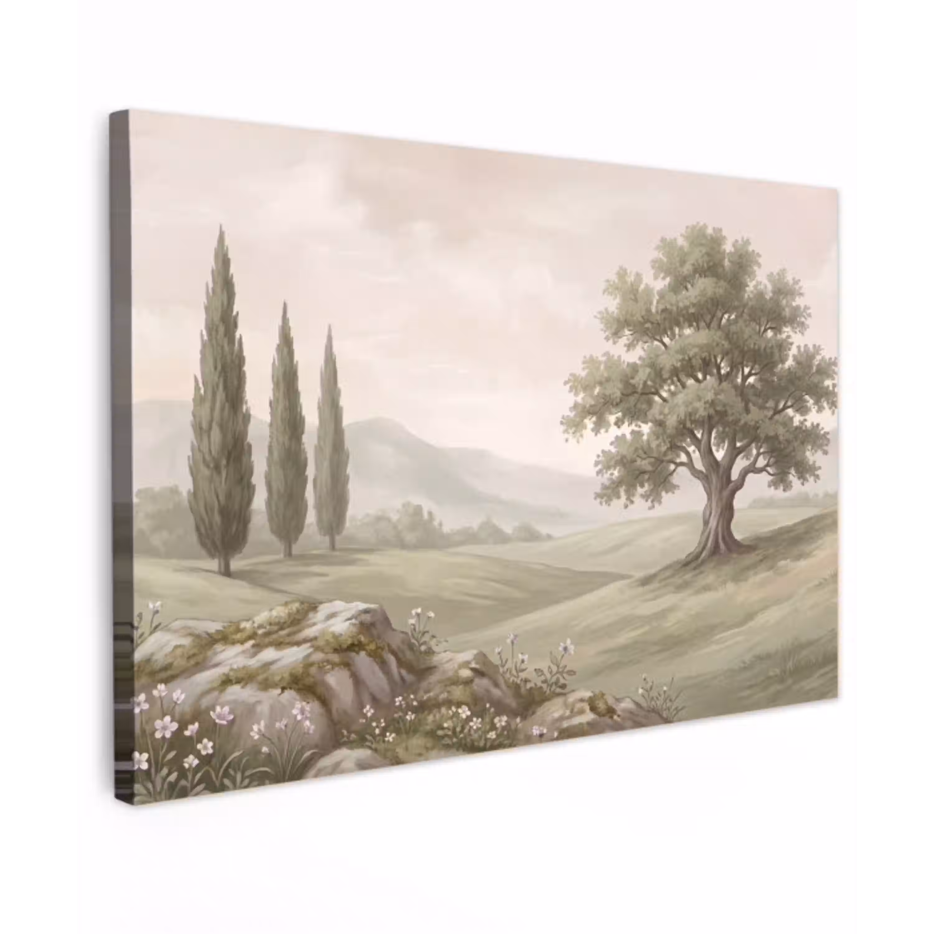 Heuvellandschap - Bomen - Natuur - Groen Tuinposter op houten frame 2 cm dik klein -3d