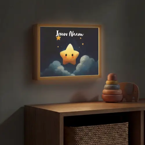 Ster - Gezichtje - Nacht - Wolken Light Box met batterij (Wandlamp kind) middel -sfeer5_kind