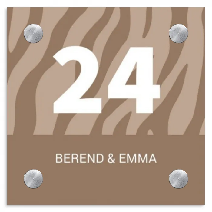 Beige zebra - Klassiek Naambord Vierkant klein -3d