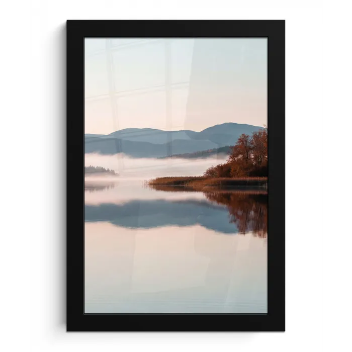 Water - Bomen - Mistlaag fotolijst zwart zonder passe partout klein -3d