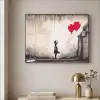 Kunst - Meisje - Ballonnen - Hart - Grijs Textielframe zwart klein -sfeer2