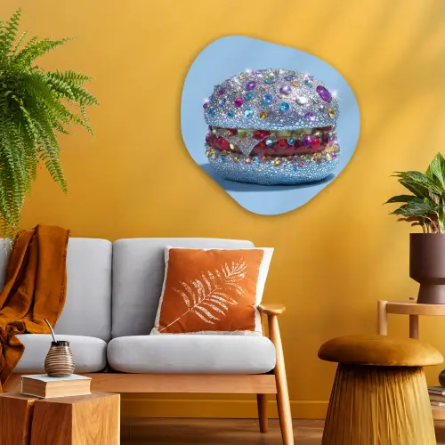 Glitters - Hamburger - Blauw Wandcirkel Organisch Aluminium middel -sfeer4